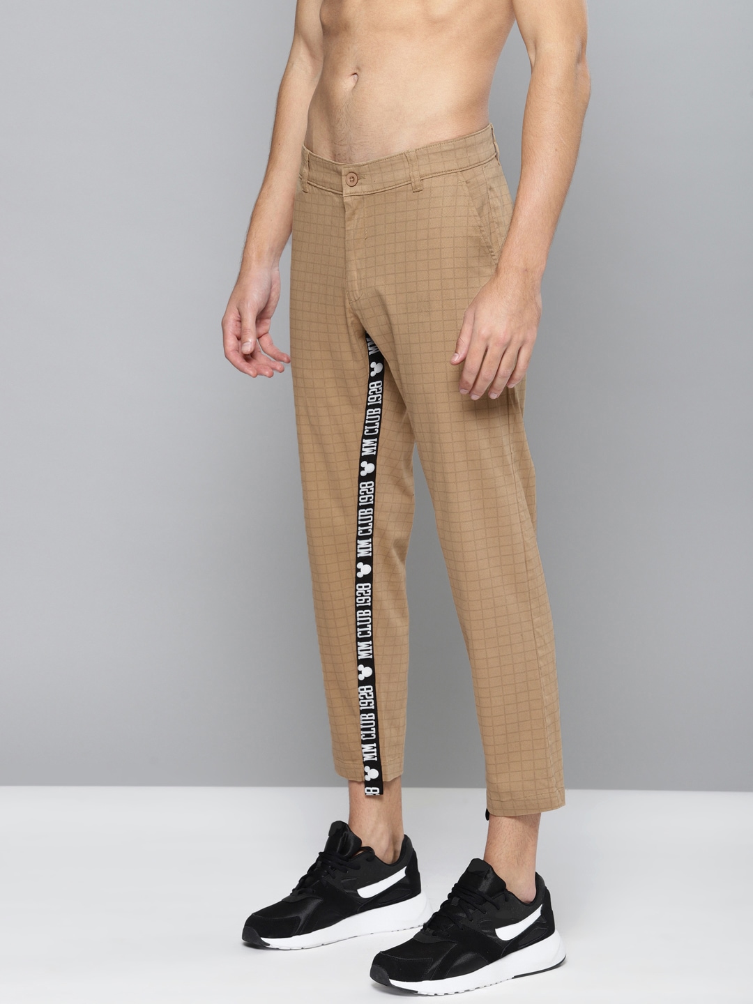 Kook N Keech Disney Men Khaki Tapered Fit Checked Regular Trousers