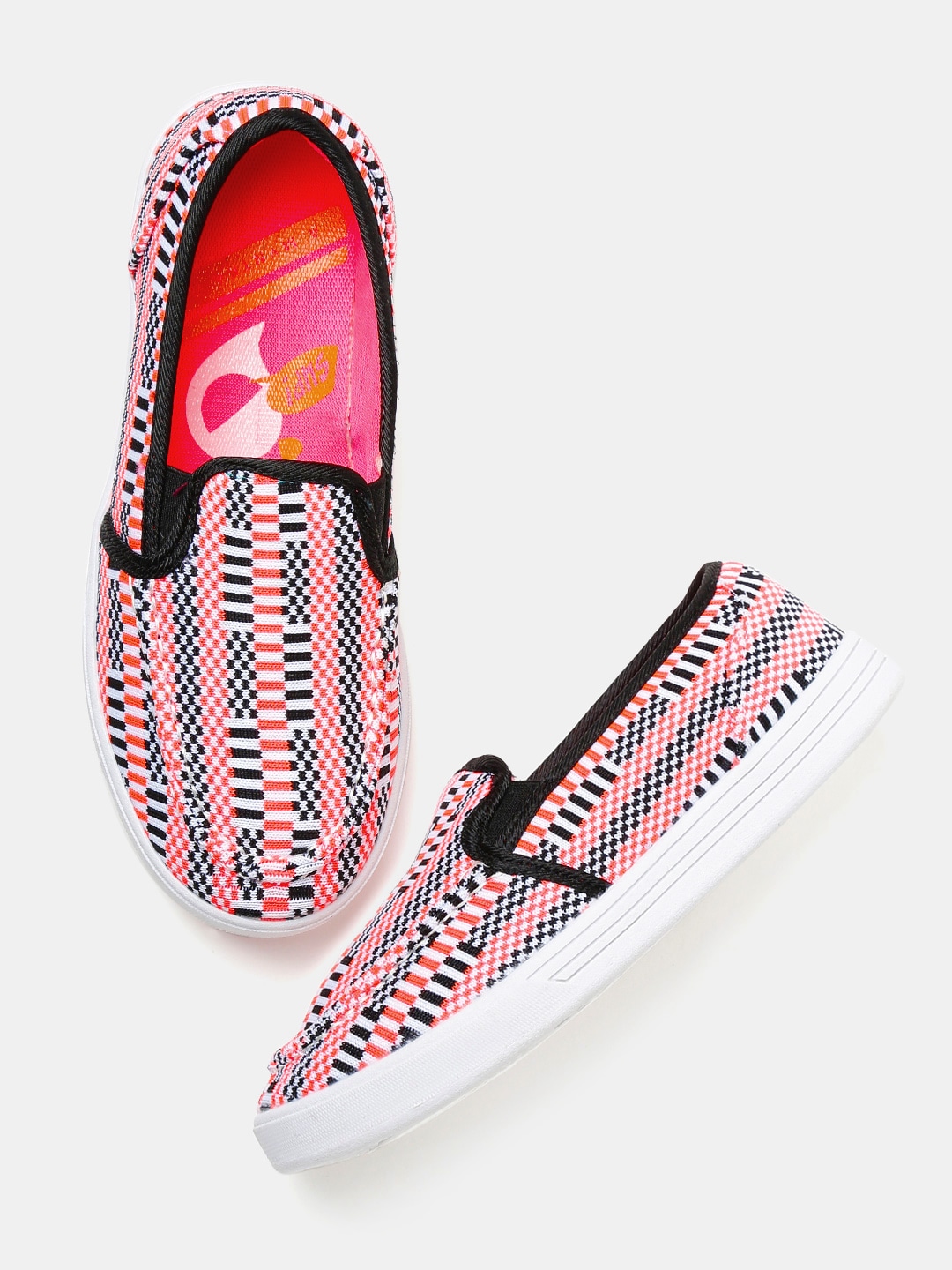 Kook N Keech Women Orange Woven Slip-On Sneakers