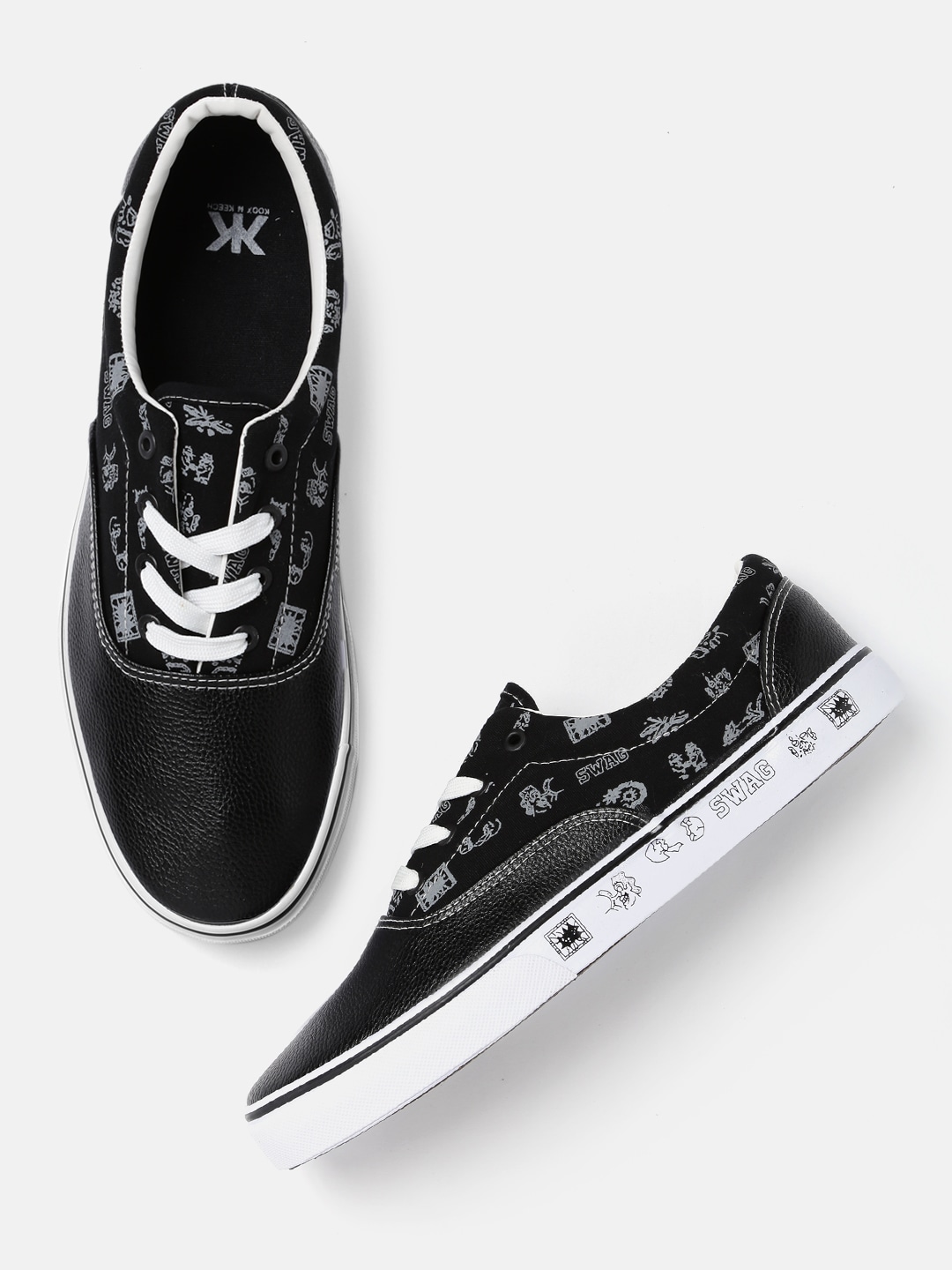 Kook N Keech Men Black Printed Sneakers