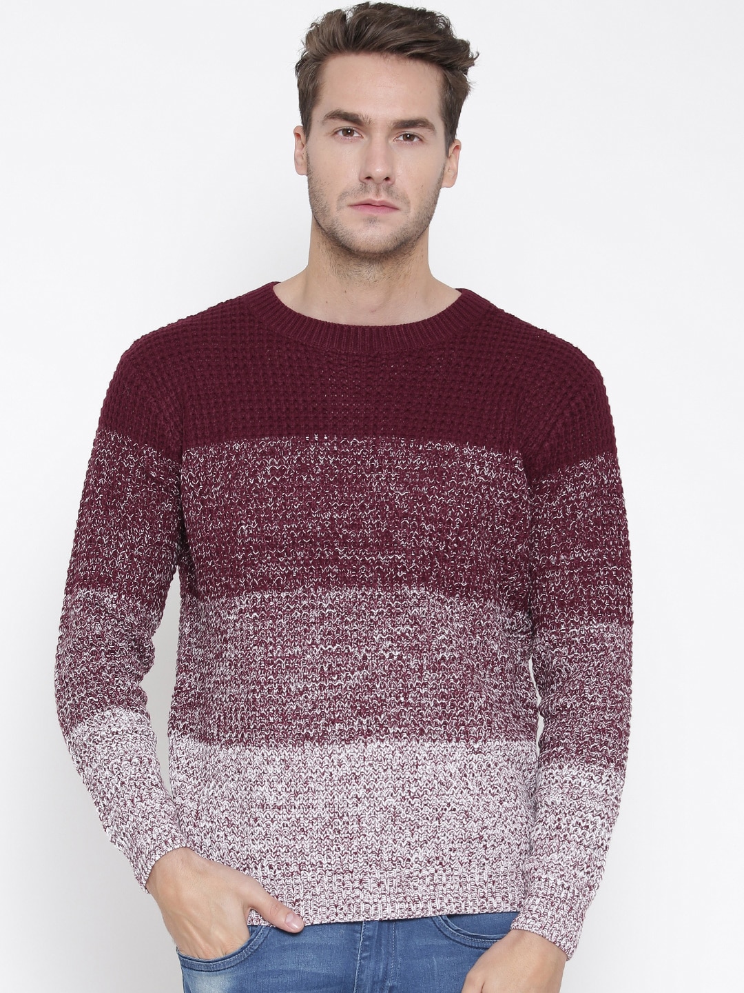 Kook N Keech Maroon  Off-White Colourblocked Sweater