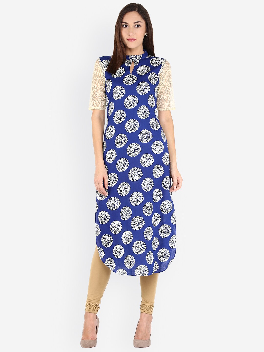 Libas Women Blue  Beige Printed Staright Kurta