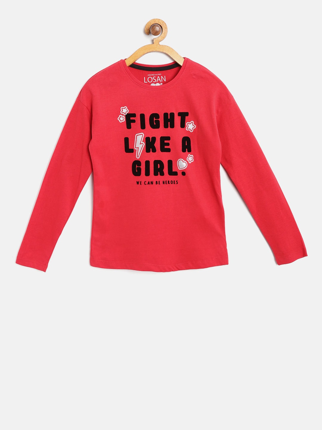 Losan Girls Red Printed Round Neck T-shirt