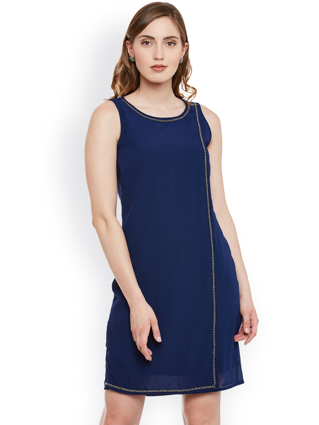 Latin Quarters Women Navy Blue Solid A-Line Dress