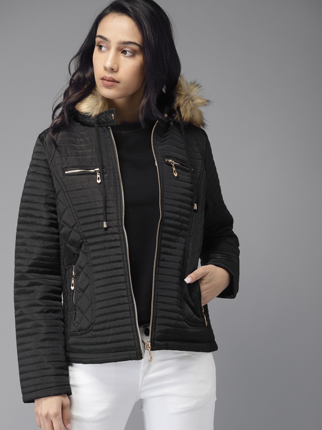 Moda Rapido Women Black Solid Quilted Jacket