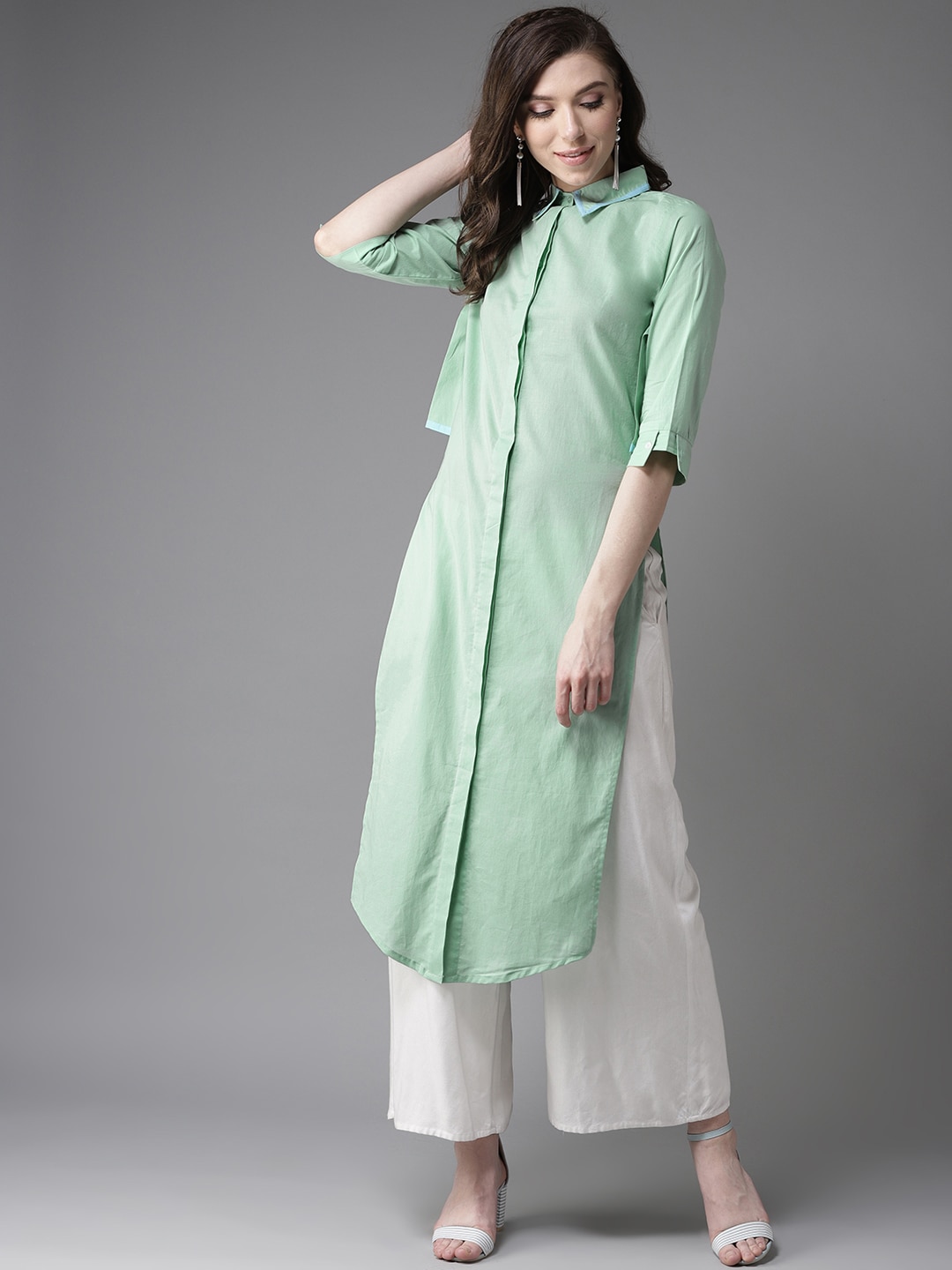 Moda Rapido Women Green Solid Straight Pathani Kurta