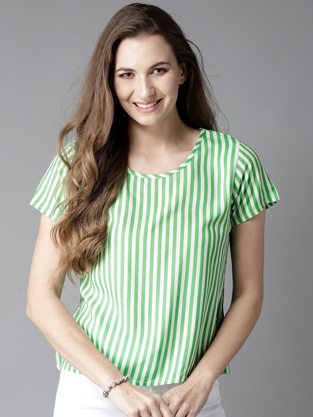 Moda Rapido Women Green  White Striped Top