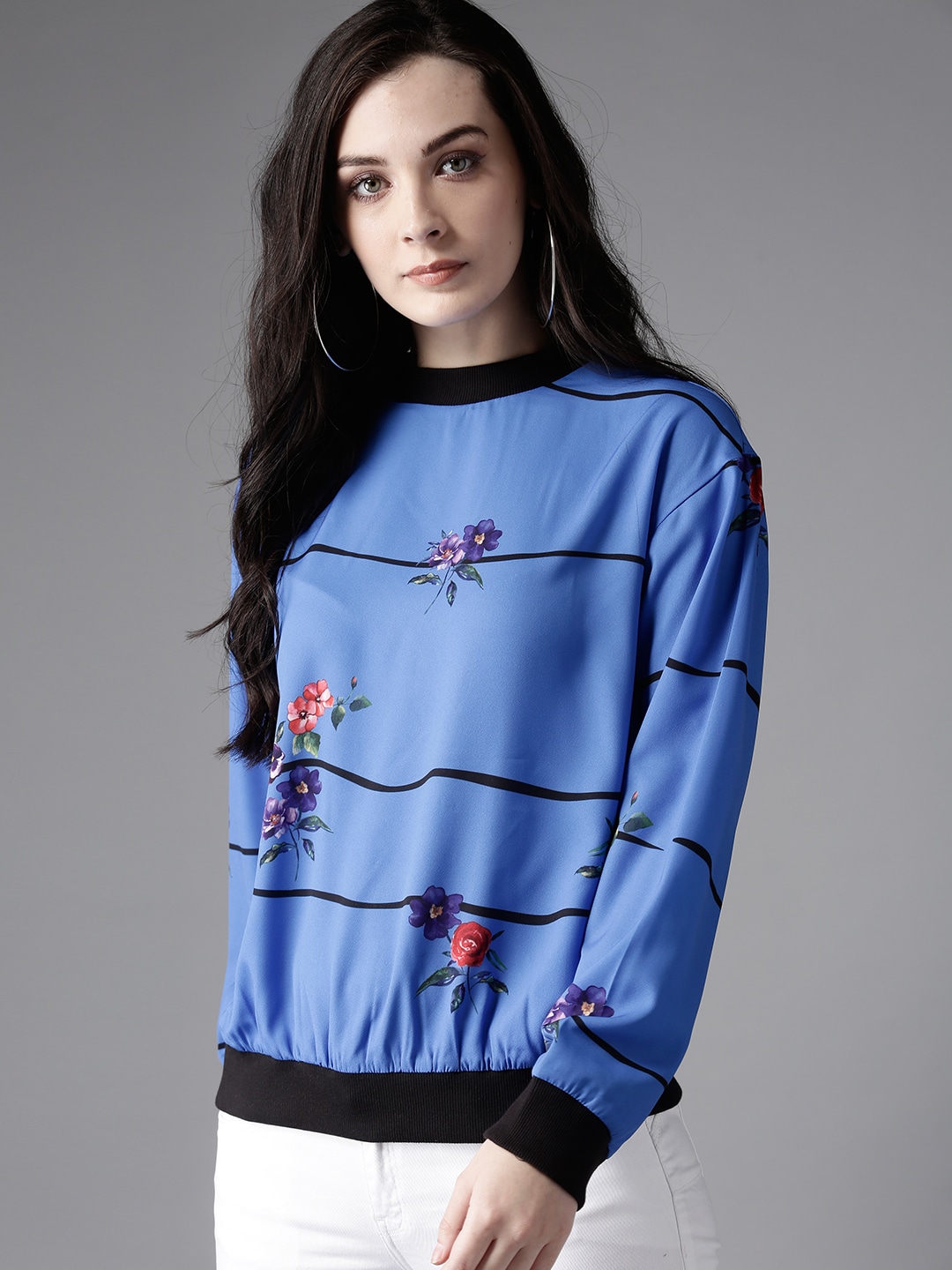 Moda Rapido Women Blue Printed Blouson Top