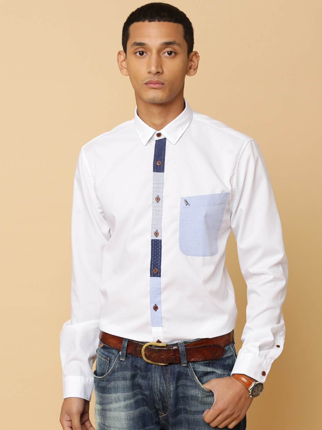 Mr Bowerbird Men White Tailored Fit Collecters Placket Favorite Shirt