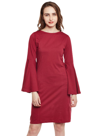 Maroon Coloured Solid Shift Dress