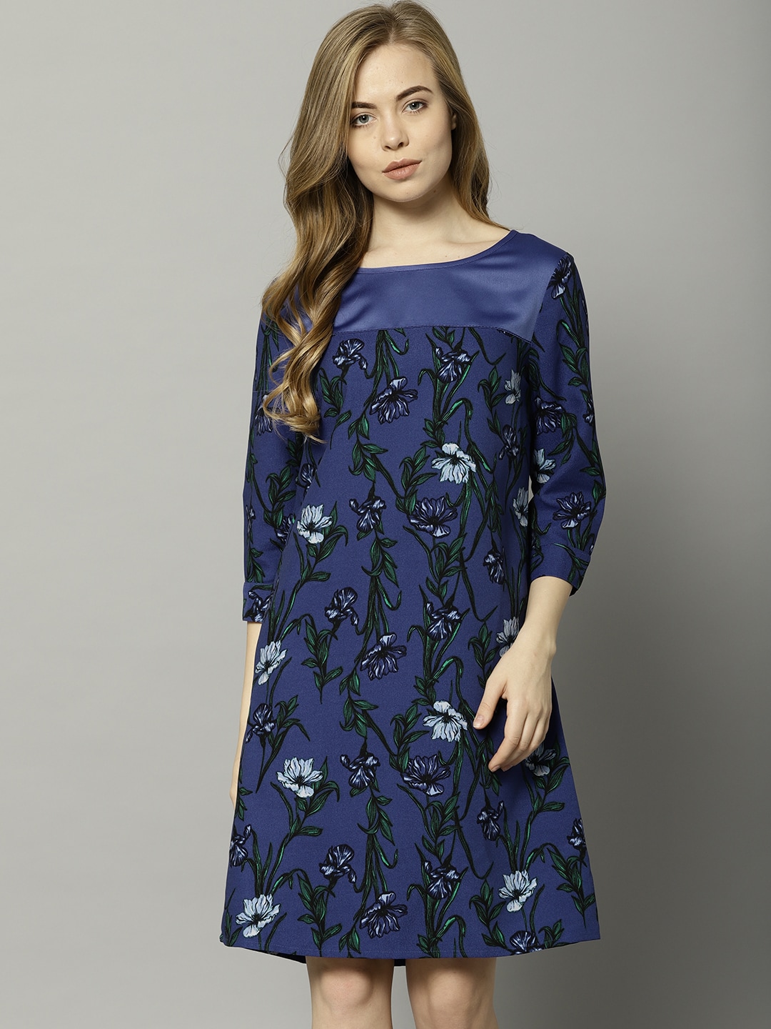 Marks  Spencer Women Blue  Green Printed A-Line Dress