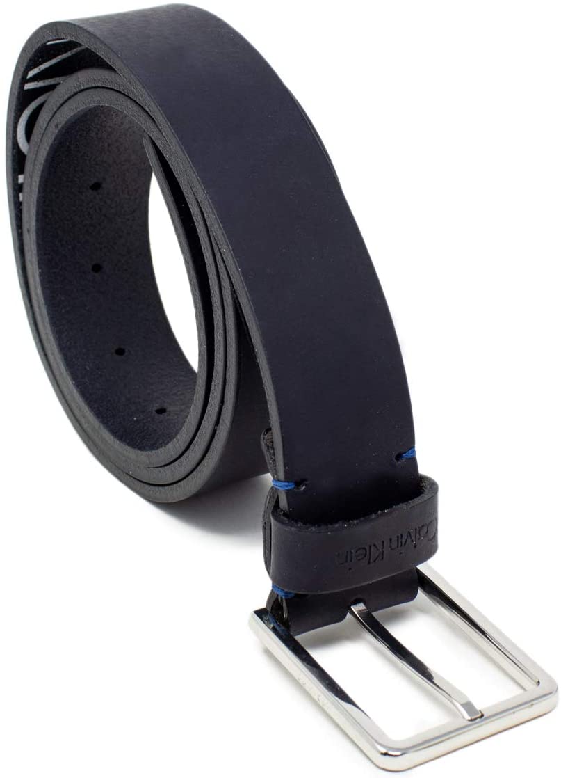 CALVIN KLEIN Belt ESSENTIAL Male Leather 100 Navy blue