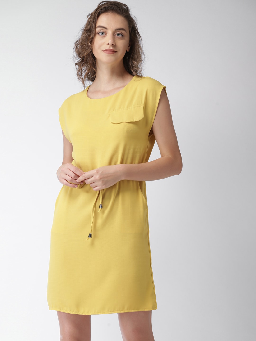 Mast  Harbour Women Mustard Yellow Solid A-Line Dress