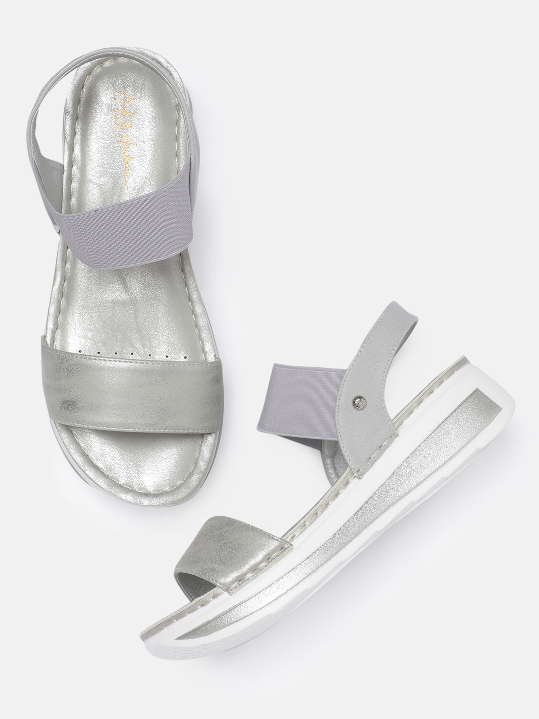 Mast  Harbour Comfort Women Silver-Toned Solid Open Toe Flats