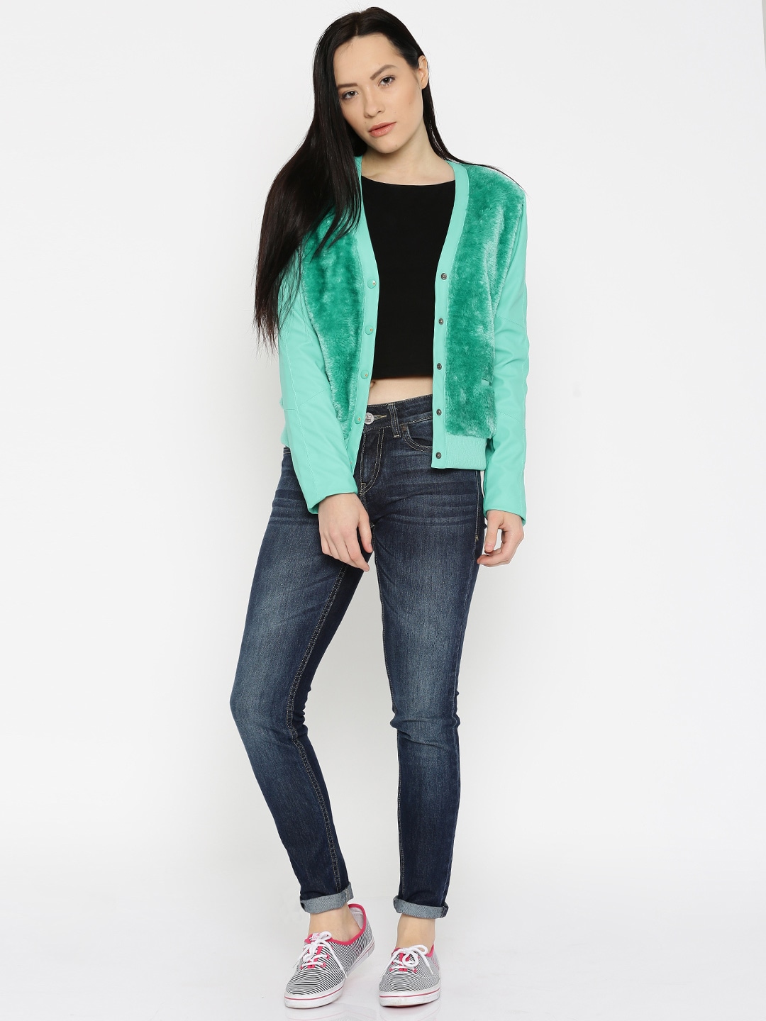 Mast  Harbour Sea Green Faux-Fur Bomber Jacket