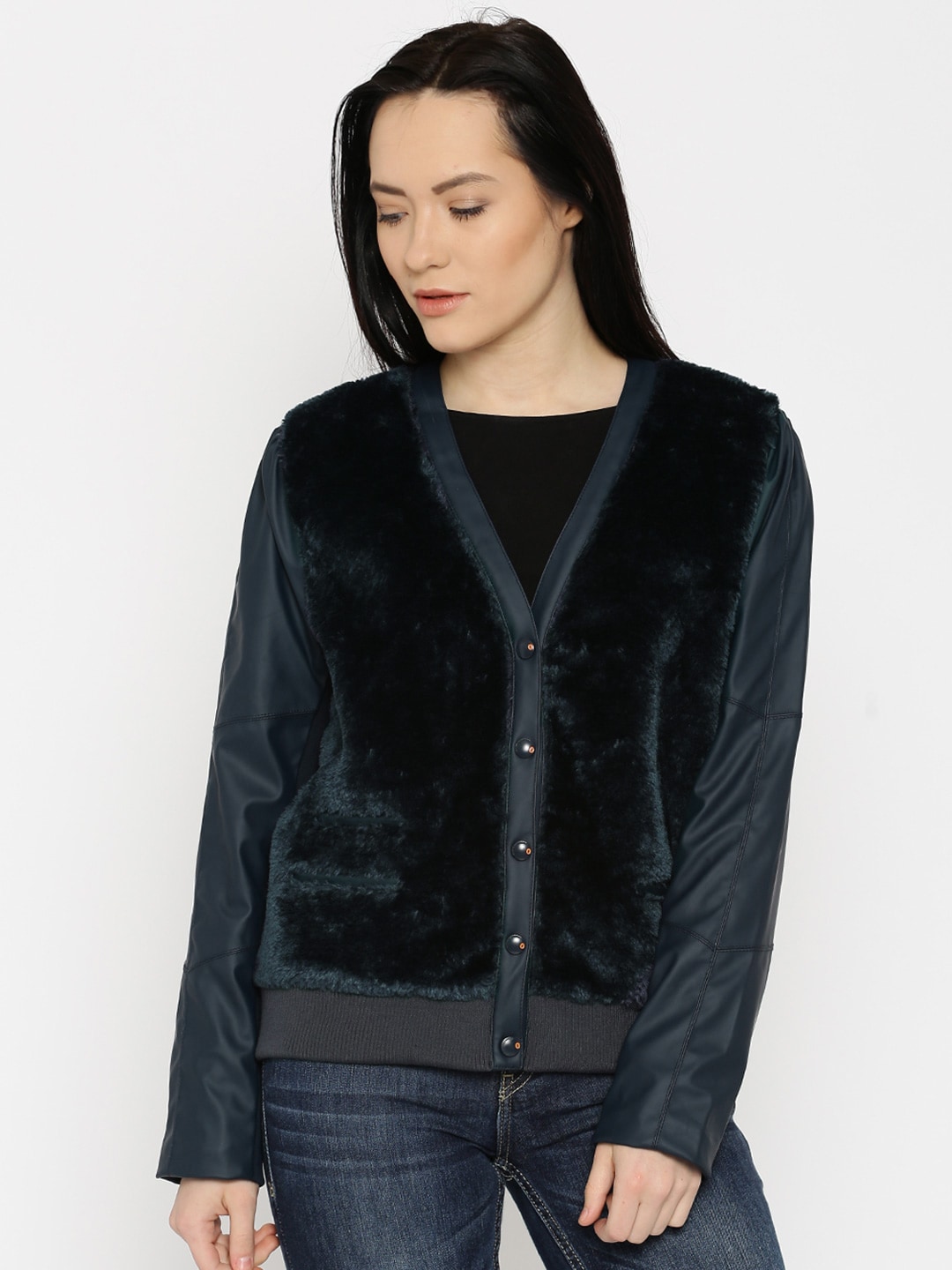 Mast  Harbour Navy Faux Fur Bomber Jacket