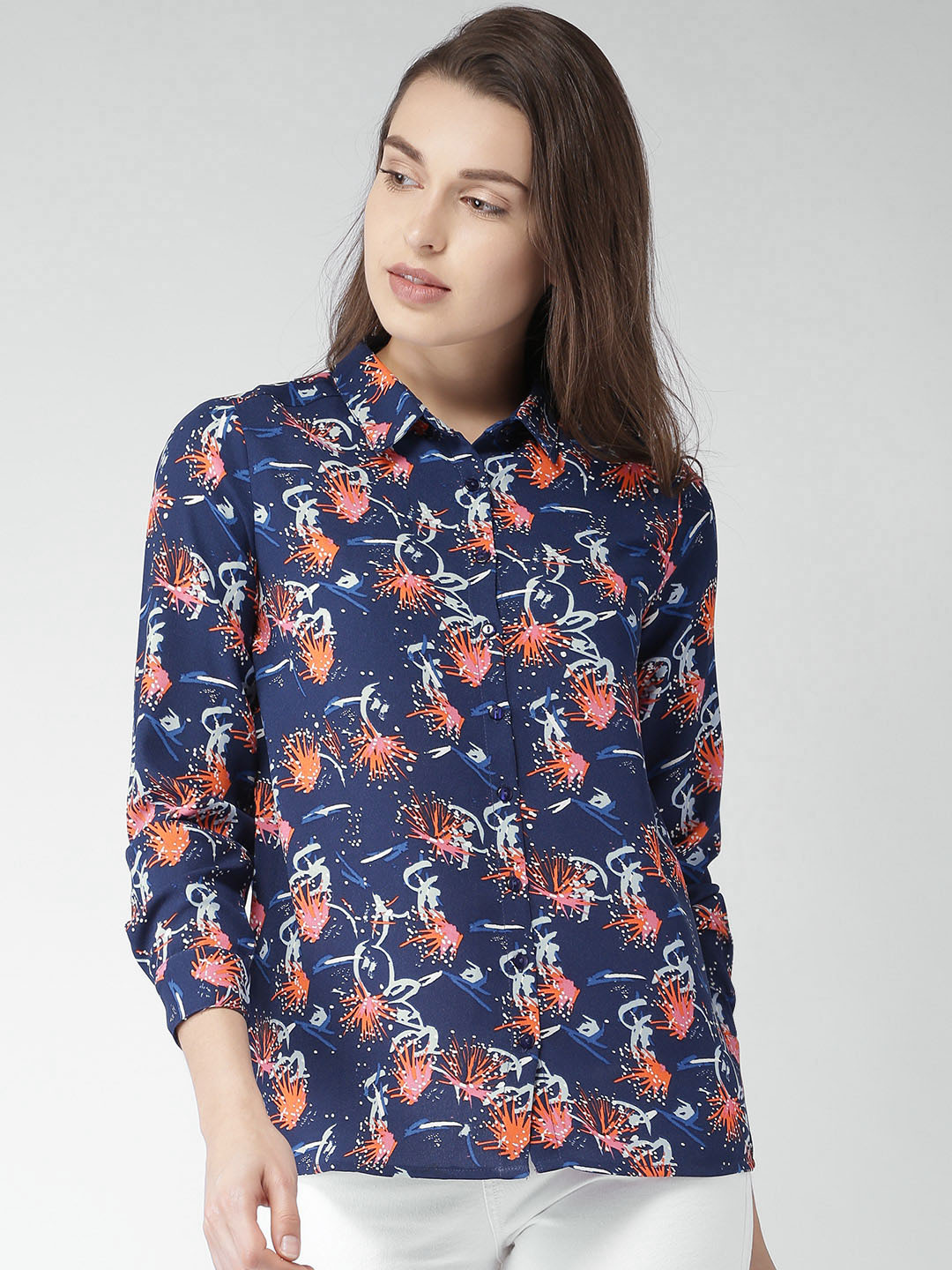 Mast  Harbour Women Blue Printed Casual Shirt