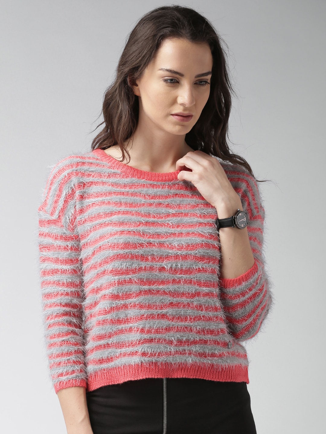 Mast  Harbour Pink  Grey Striped Sweater