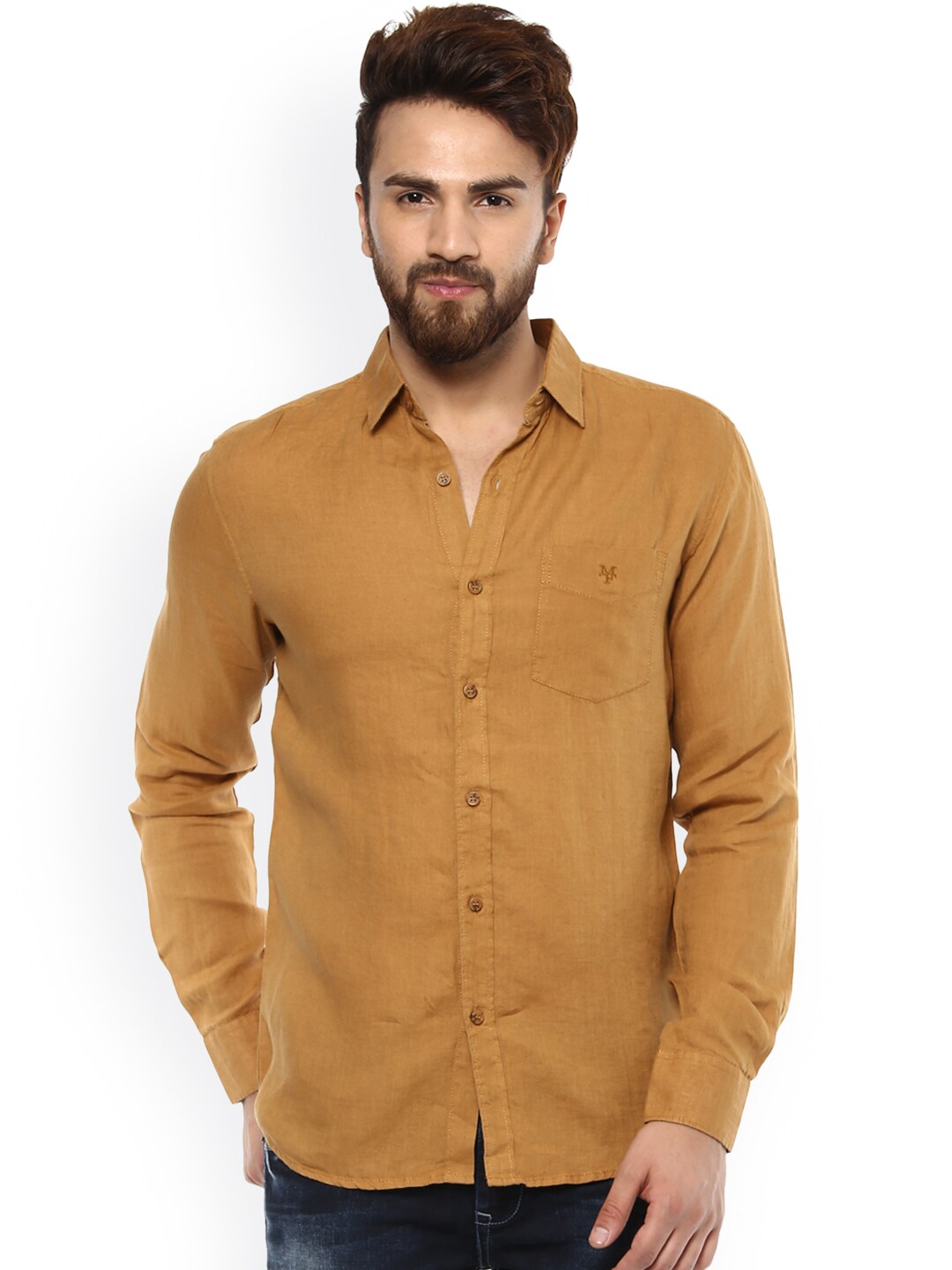 Mufti Men Khaki Slim Fit Linen Casual Shirt