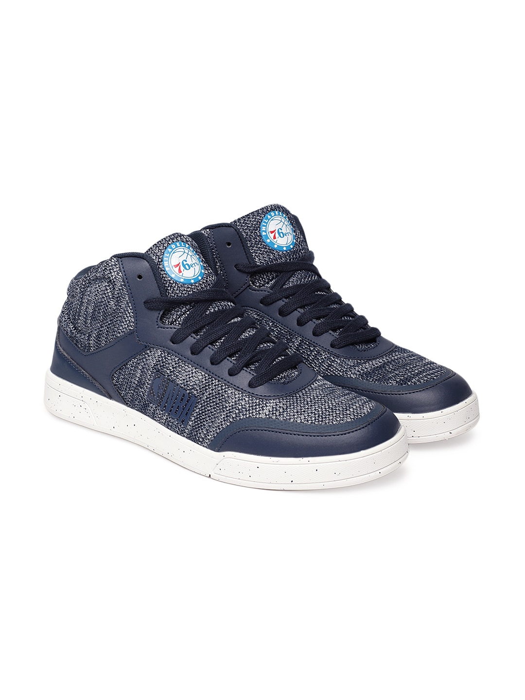 NBA Men Navy Blue  White Solid Mid-Top Sneakers