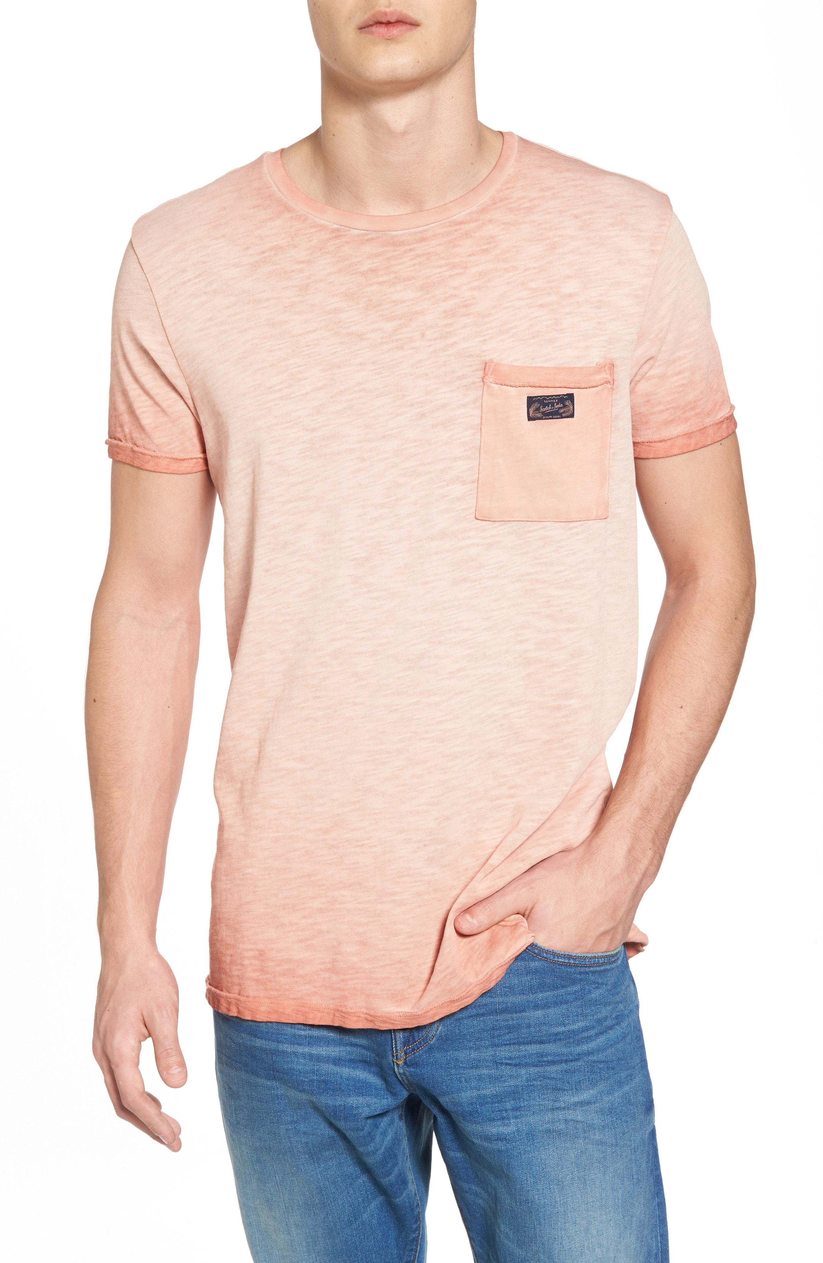 SCOTCH & SODA Oil Wash Pocket Crewneck Tee In Beach Pink