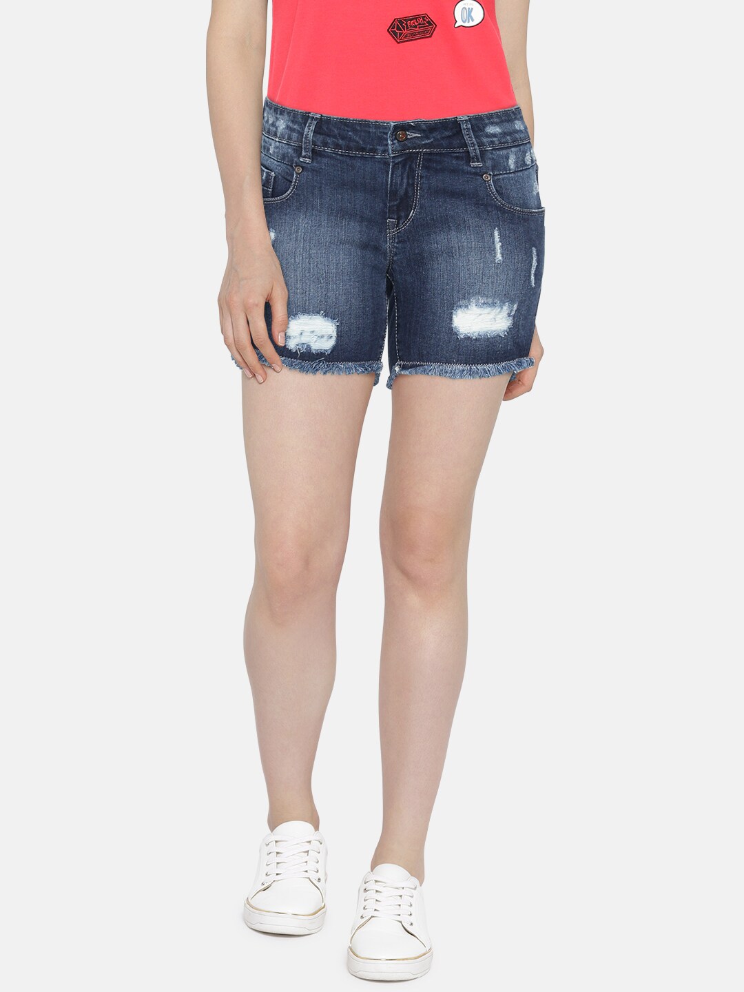 Numero Uno Women Navy Blue Washed Eden Fit Denim Shorts