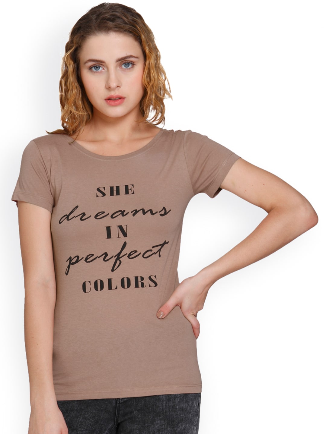 ONLY Women Brown Printed T-shirt