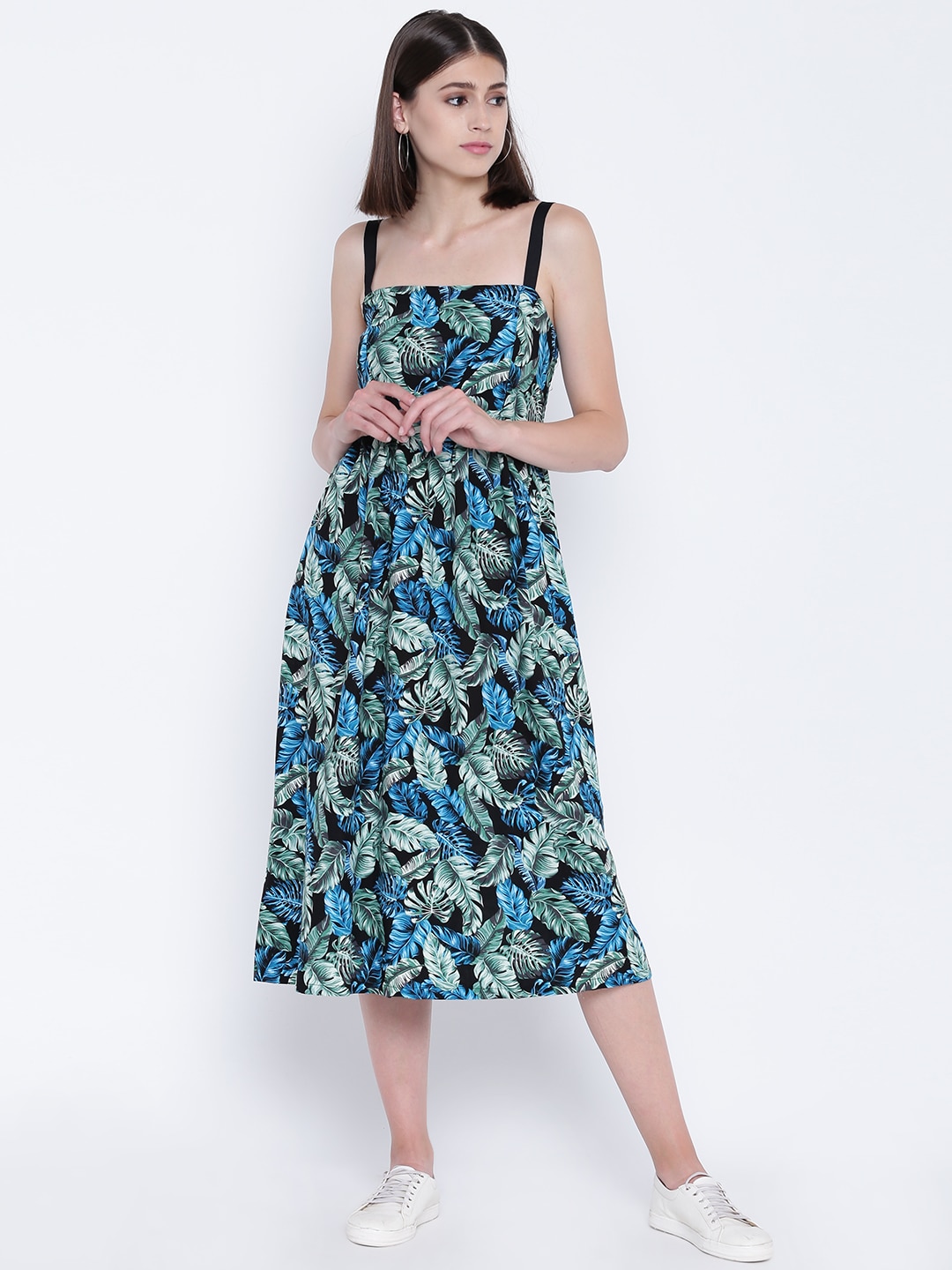 OVS Women Black  Blue Printed Empire Dress