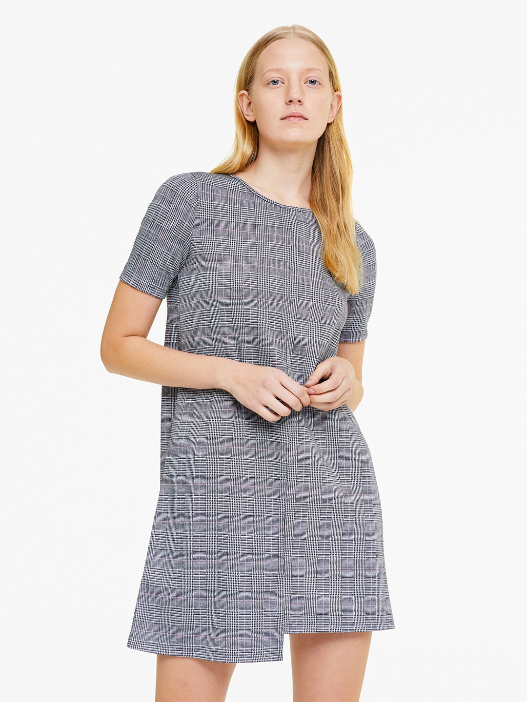 OVS Women Grey Self-Checked A-Line Dress