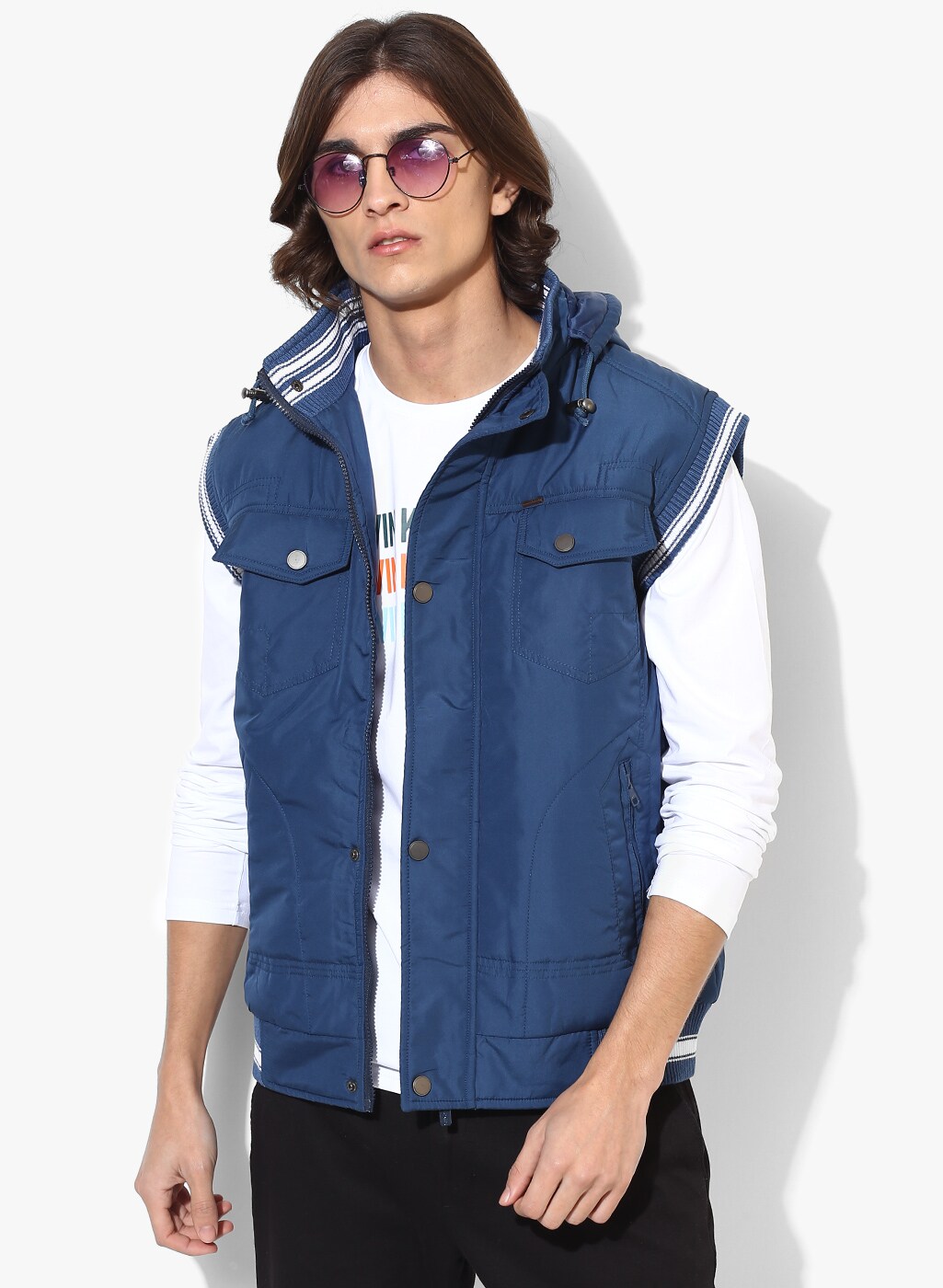 Blue Solid Casual Jacket