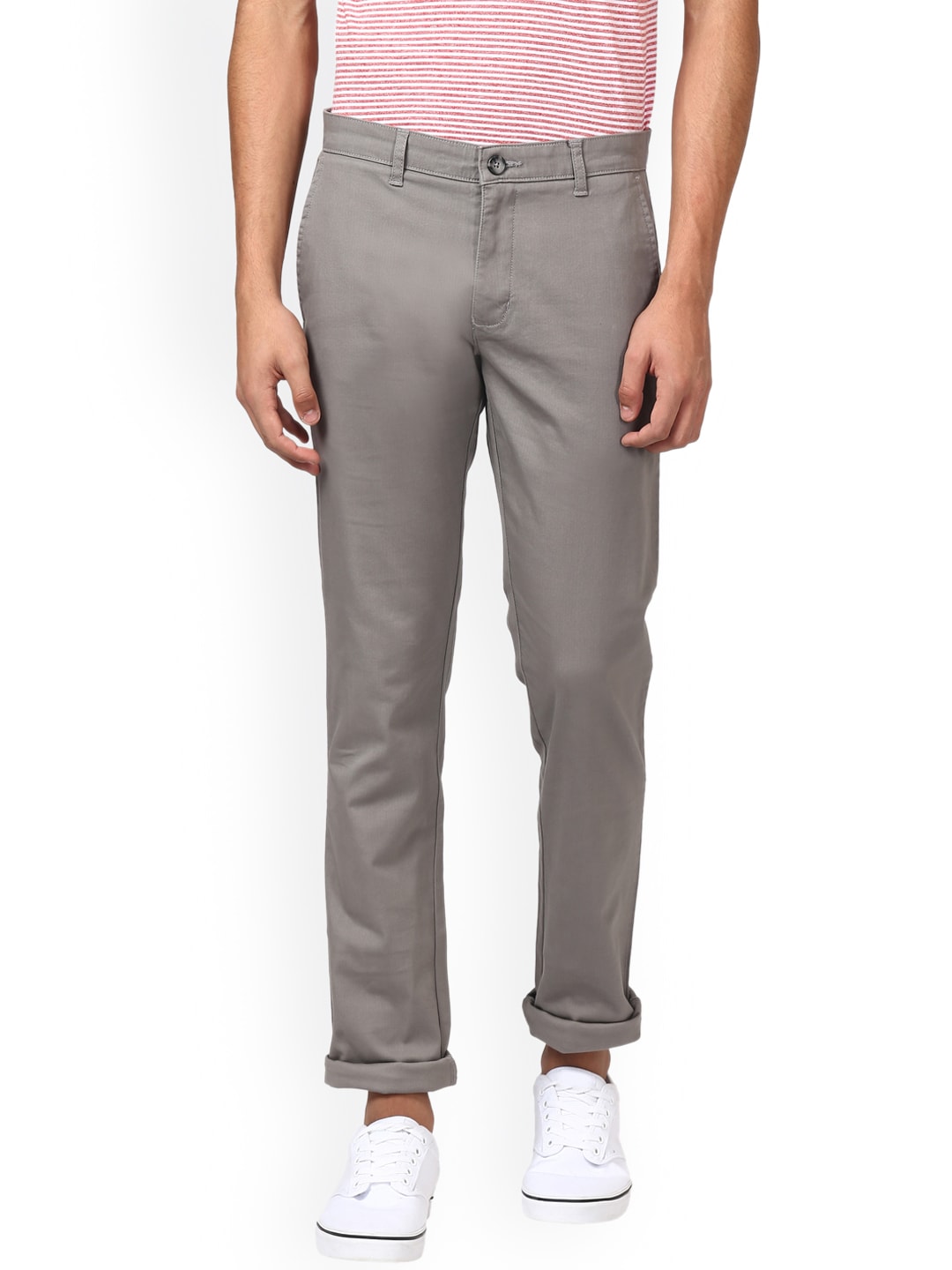 Parx Men Grey Slim Fit Solid Regular Trousers