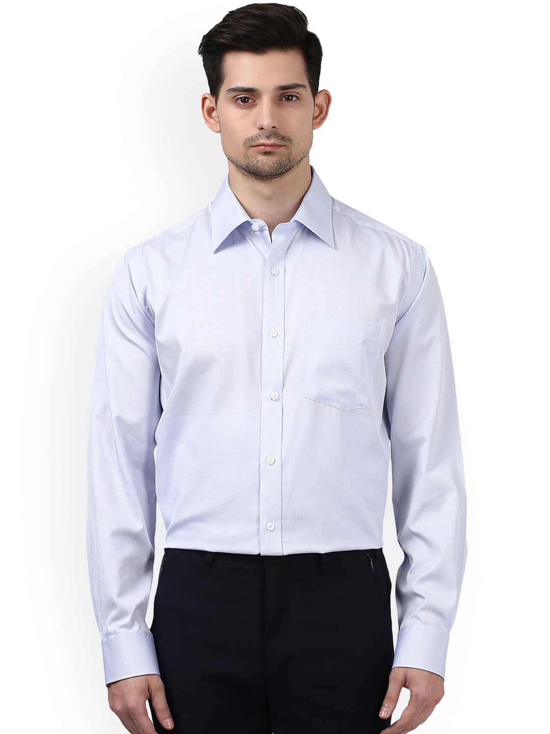 Park Avenue Men Blue Regular Fit Self Design Formal Shirt