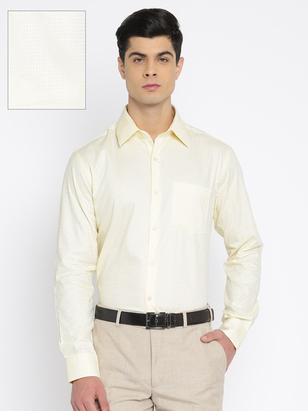 Park Avenue Men Yellow Slim Fit Checked Formal Shirt