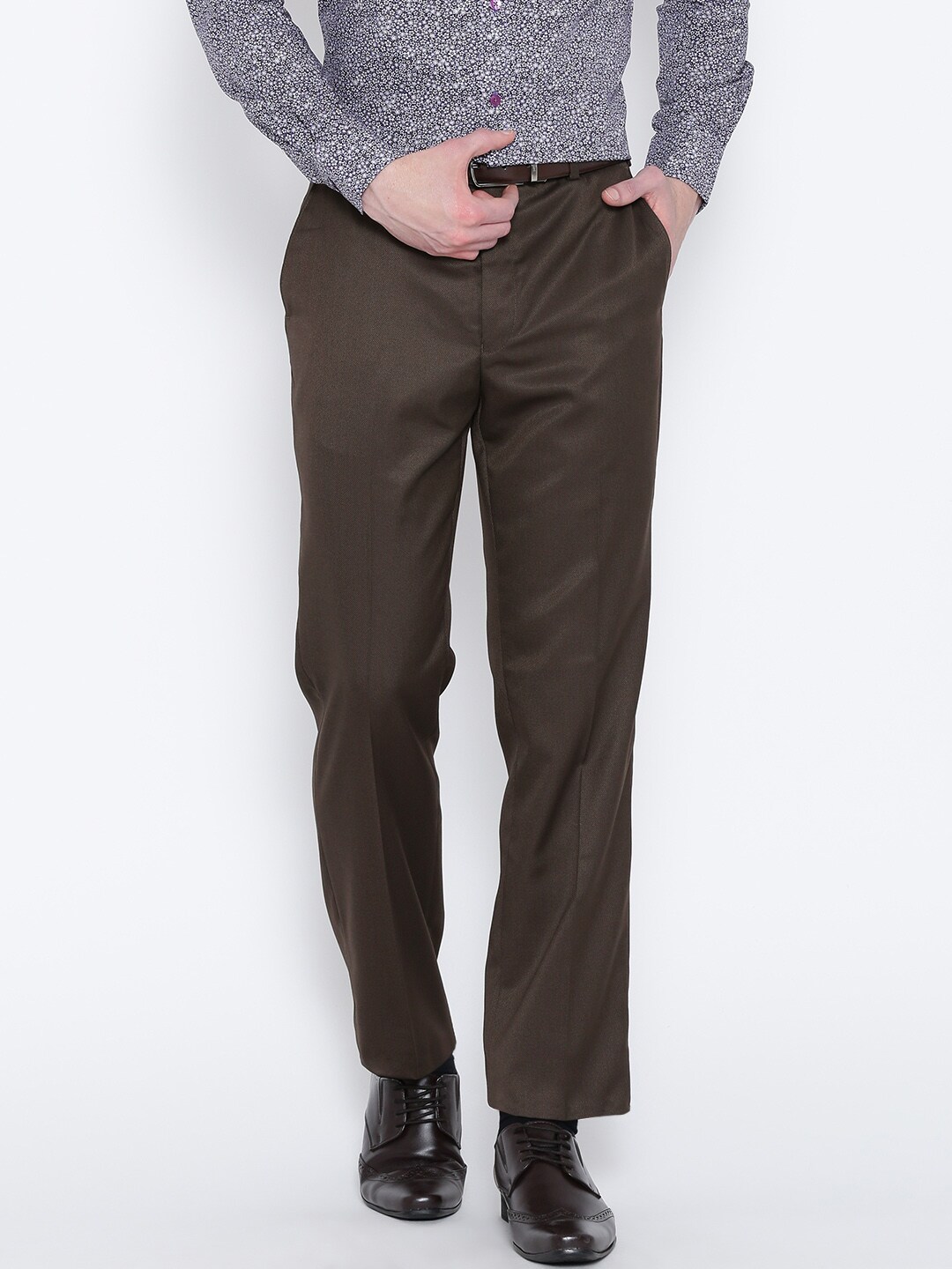 Park Avenue Men Coffee Brown Patterned Slim Fit Formal Trousers