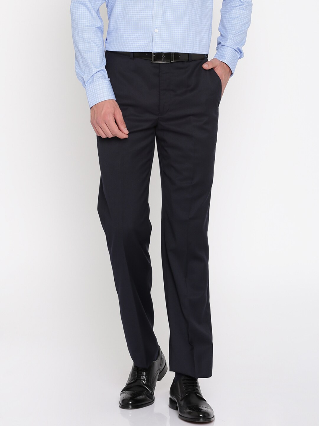 Park Avenue Men Navy Blue Slim Fit Solid Formal Trousers