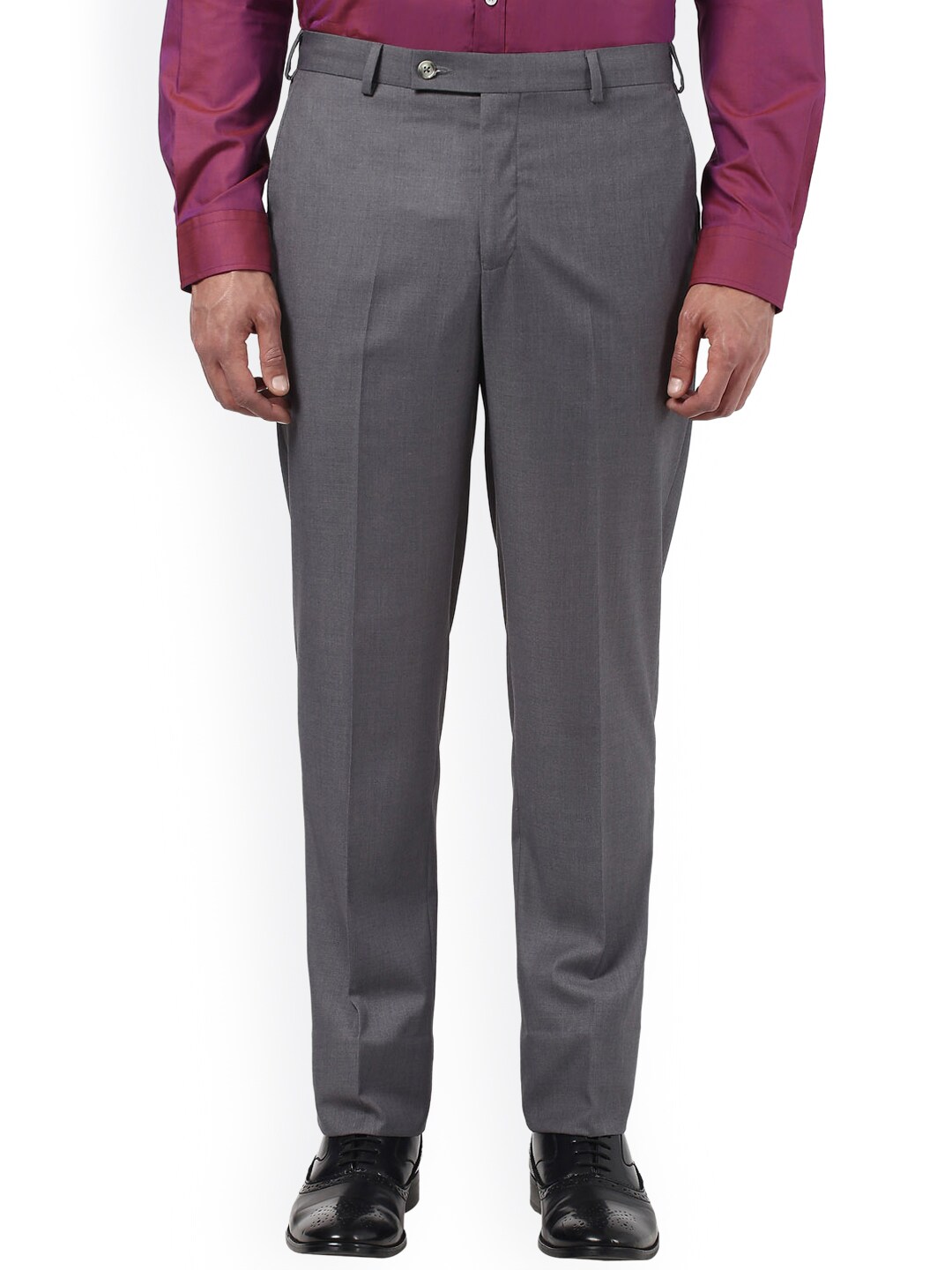 Park Avenue Men Grey Slim Fit Solid Formal Trousers