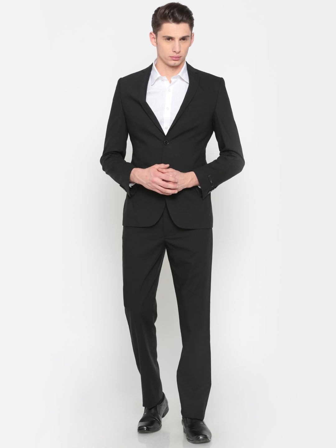 Peter England Elite Black Euro Fit Single Breasted Formal Suit