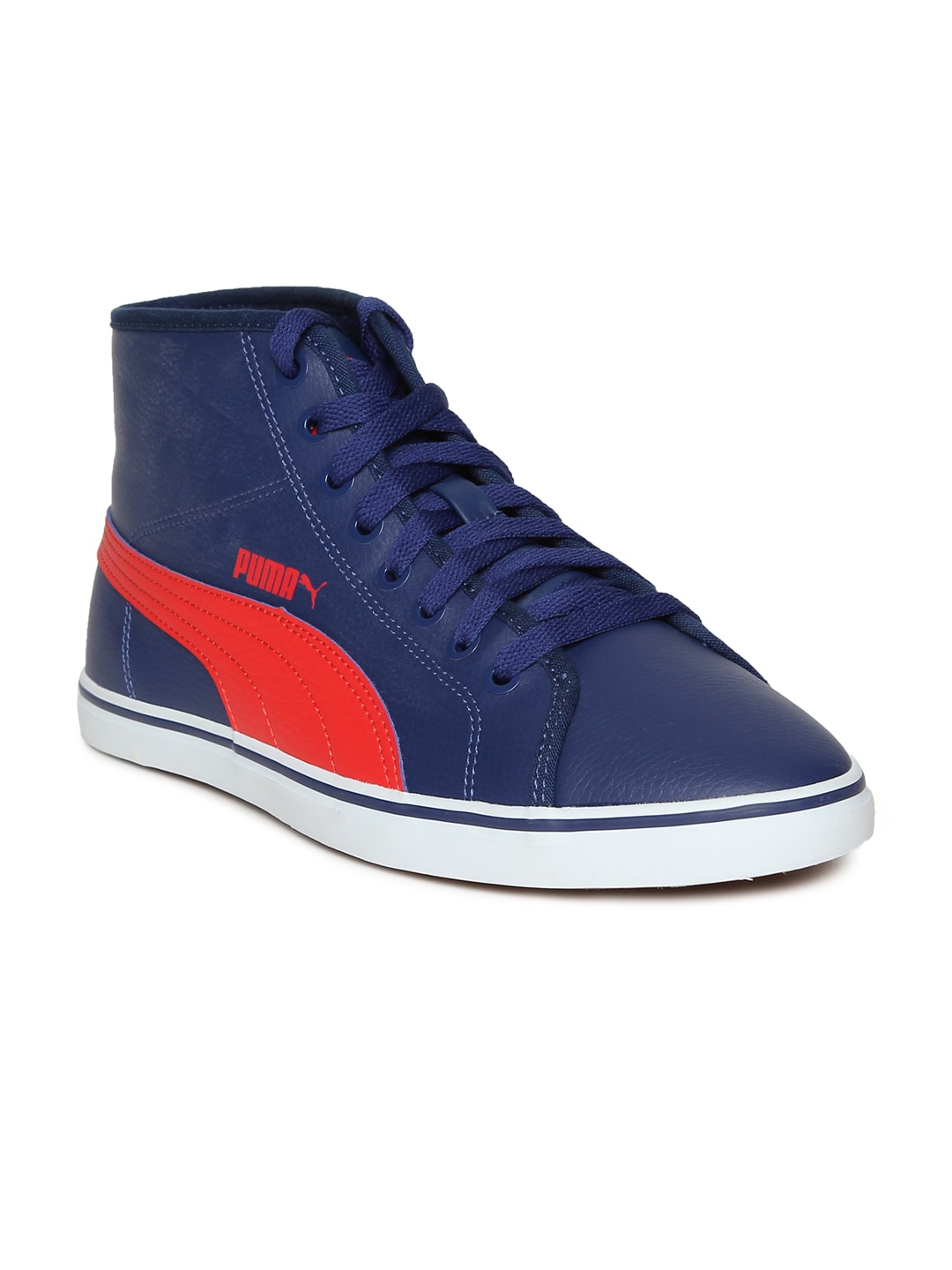 Puma Men Blue Solid Mid-Top Sneakers