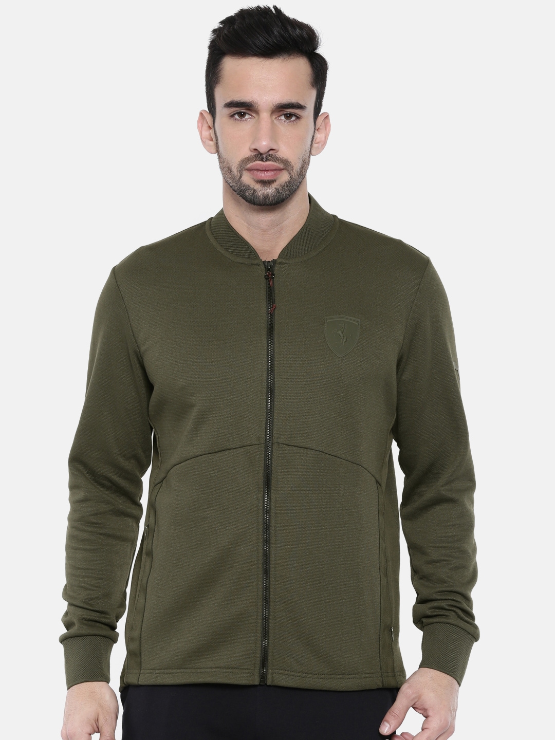 Puma Men Olive Green Ferrari Sweat Forest Night Padded Jacket