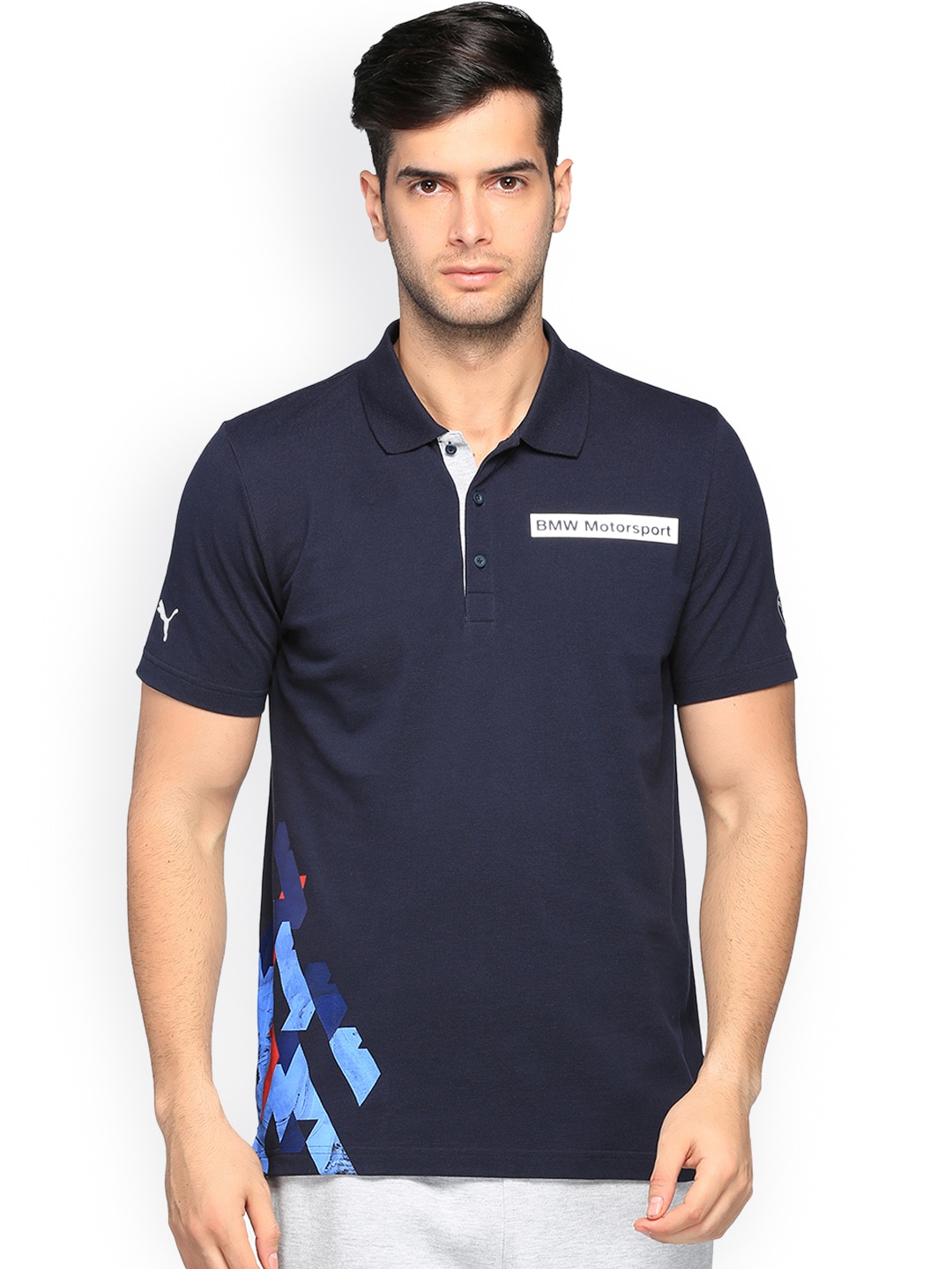 Puma BMW MSP Men Blue Graphic Print Polo T-shirt