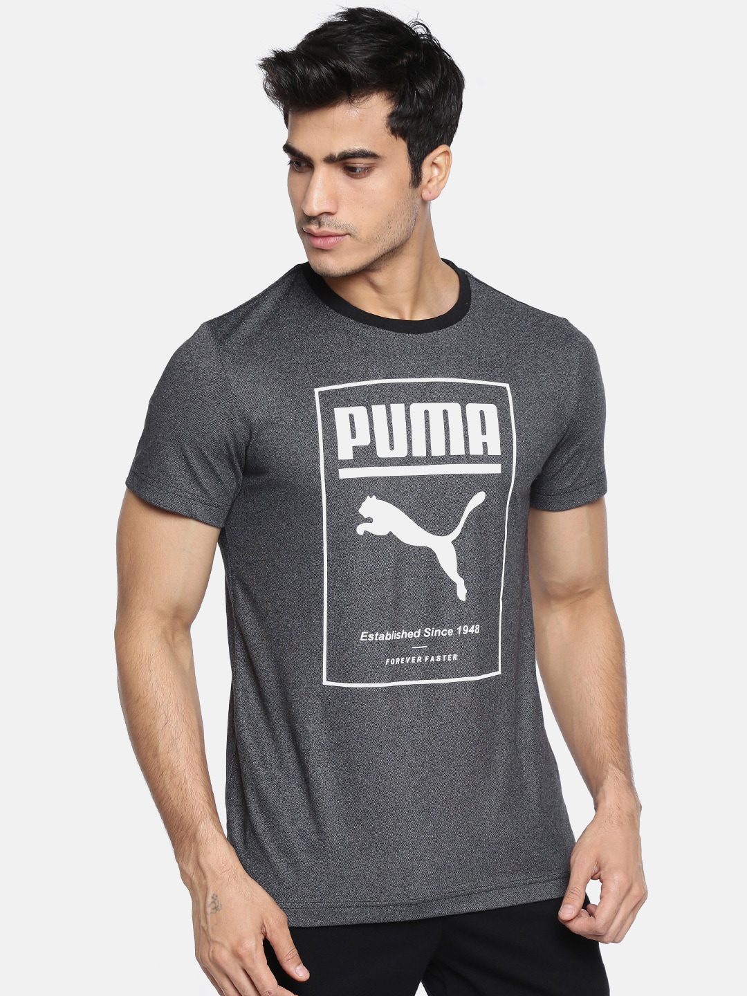 Puma Men Charcoal Grey Slim Fit Printed India Grindle T-shirt