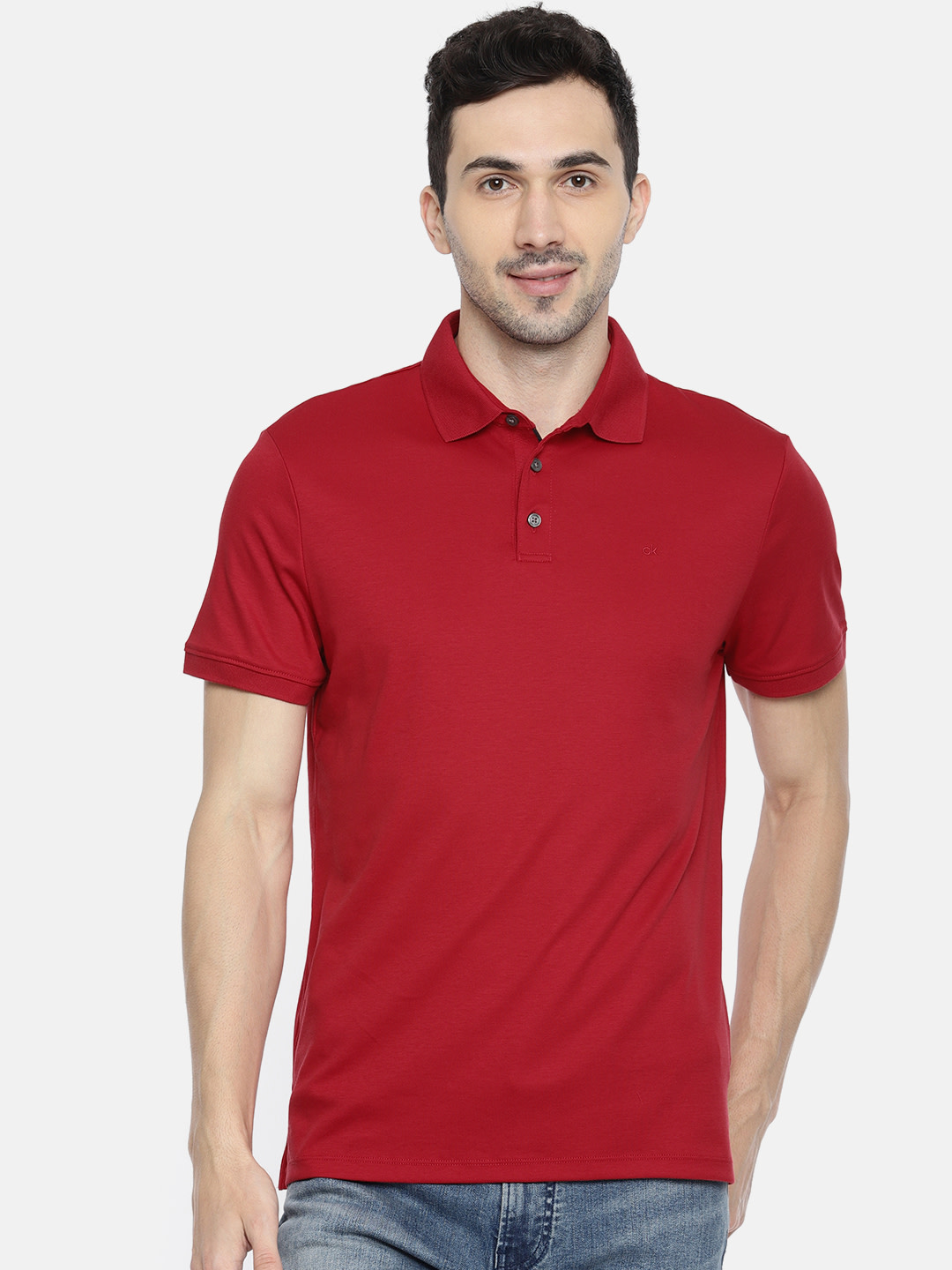 Calvin Klein Jeans Men Red Solid Polo Collar T-shirt