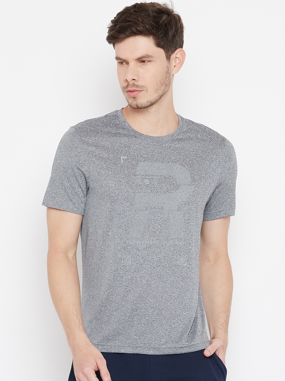 Reebok Men Grey Melange Reflective T-shirt