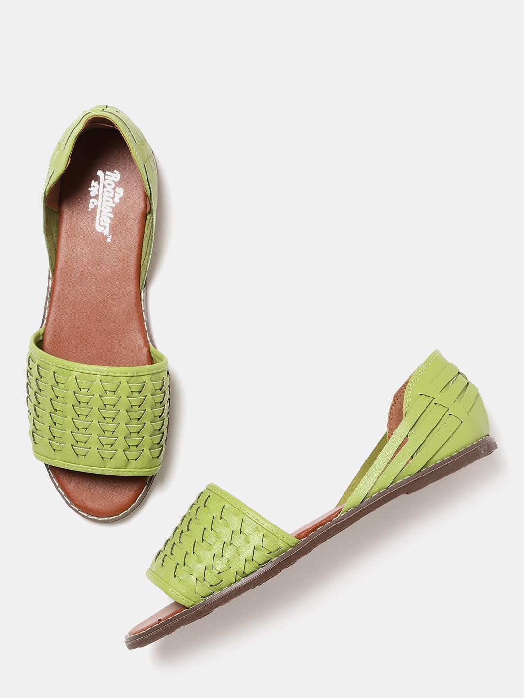 Roadster Women Green Woven Design Open Toe Flats