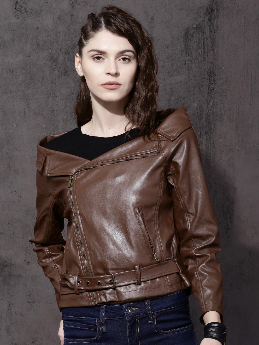 Roadster Women Brown Solid Biker Jacket