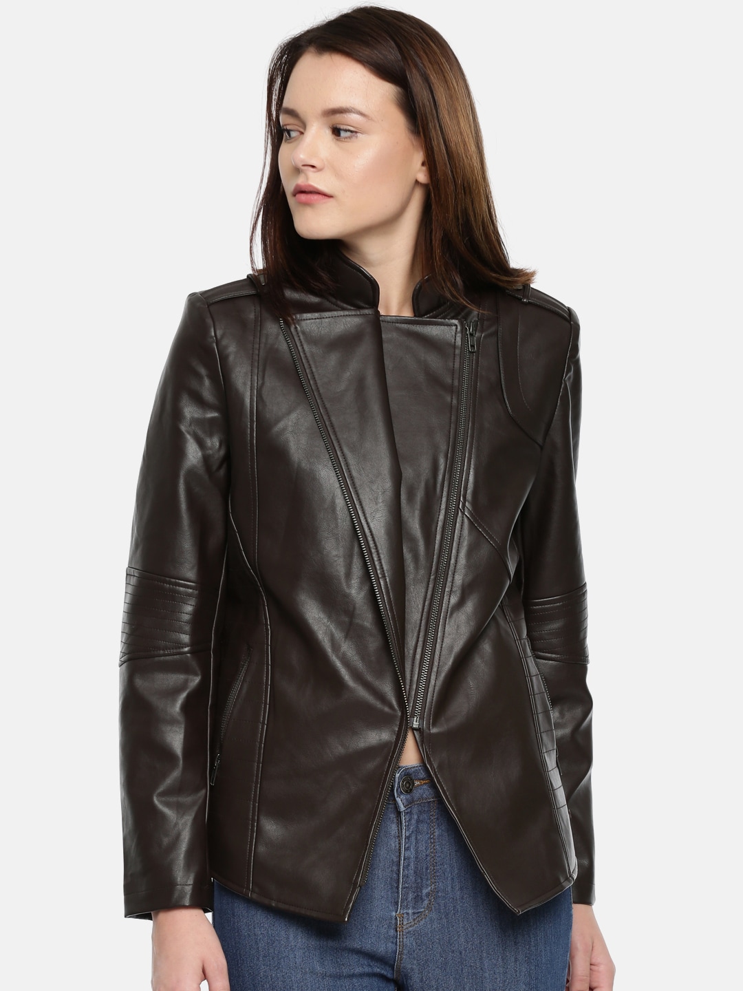 Roadster Women Brown Solid Biker Jacket