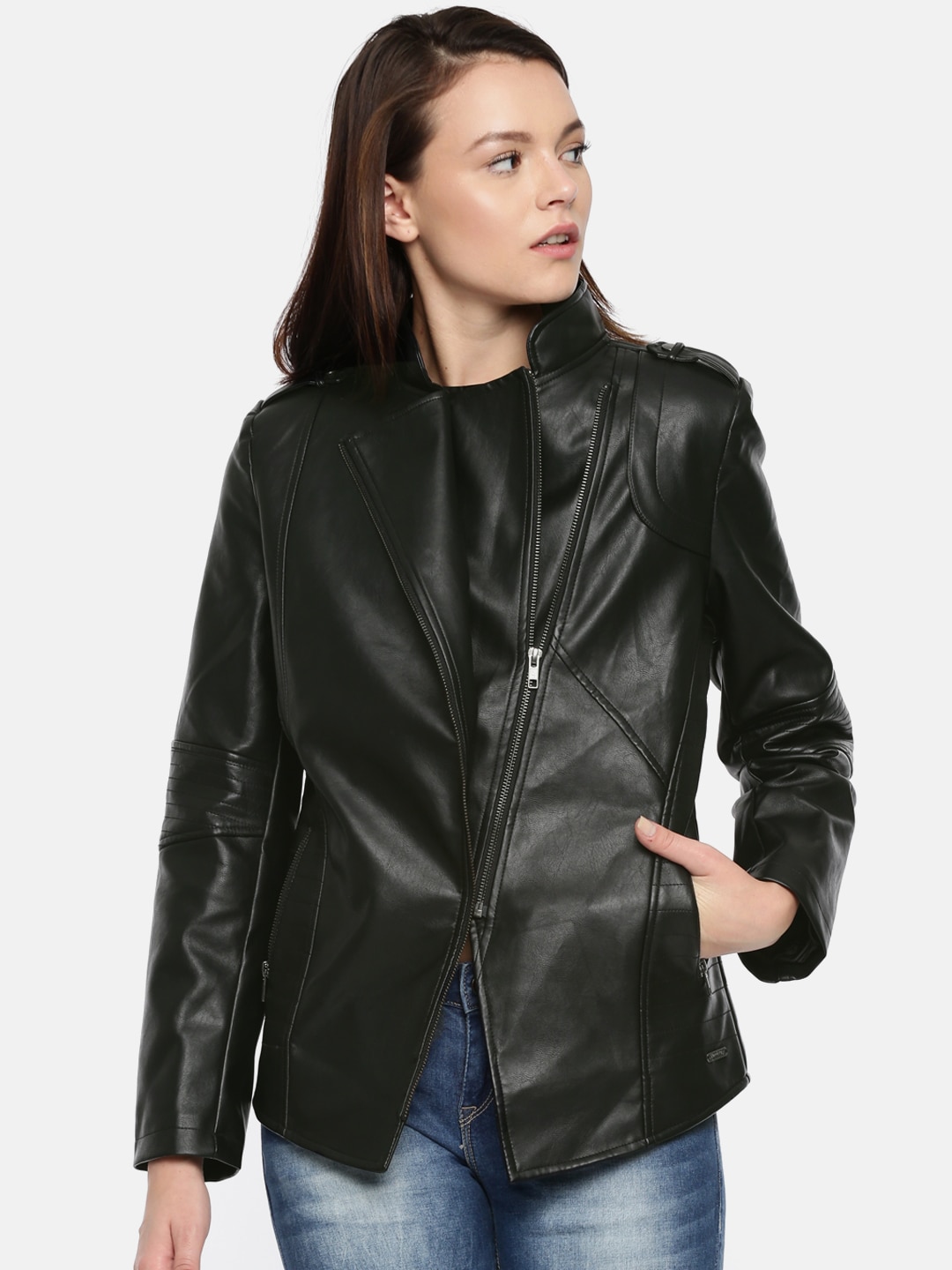 Roadster Women Black Solid Biker Jacket