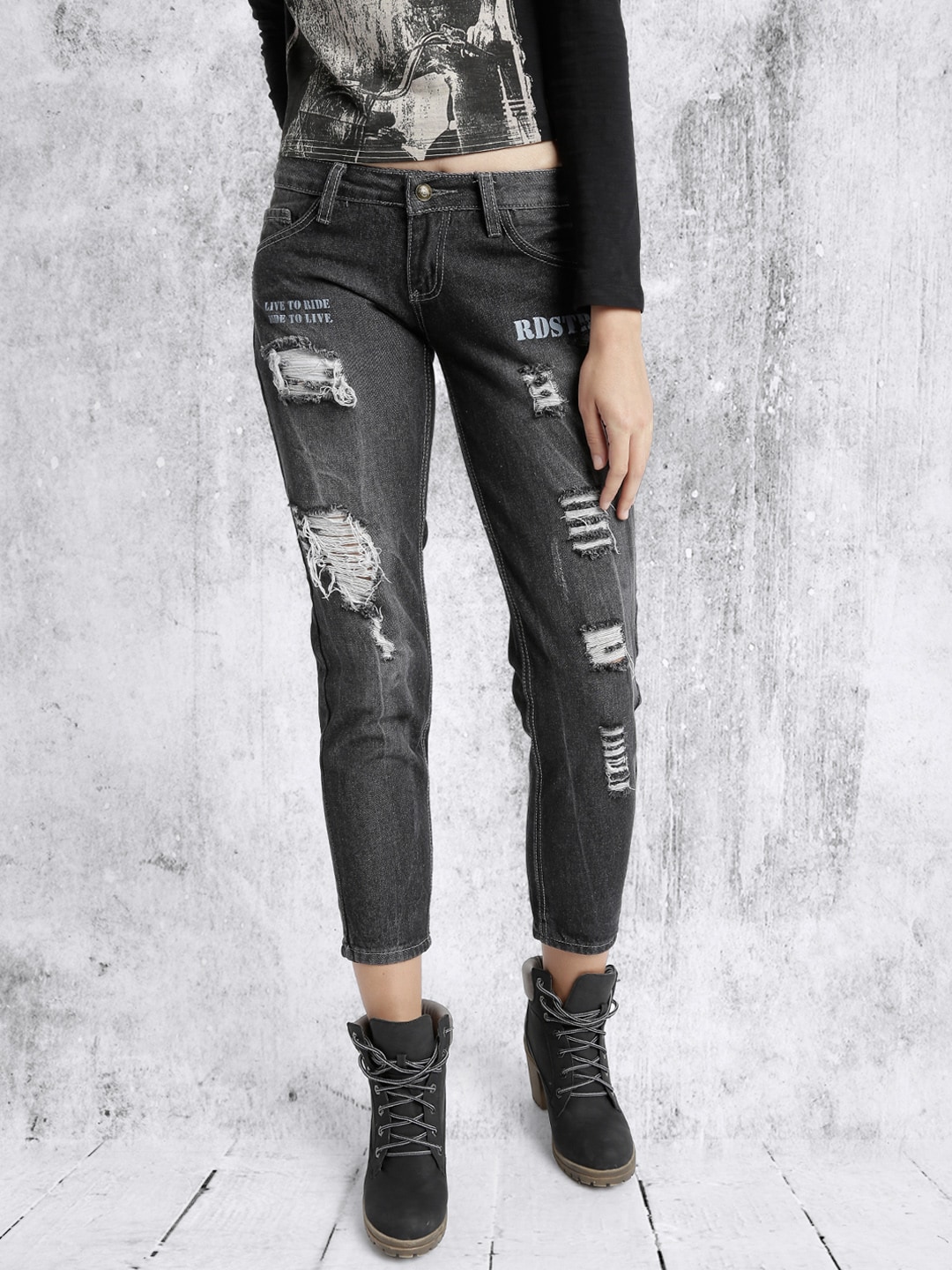 Roadster Black Slim Fit Mid-Rise Mildly Distressed Jeans