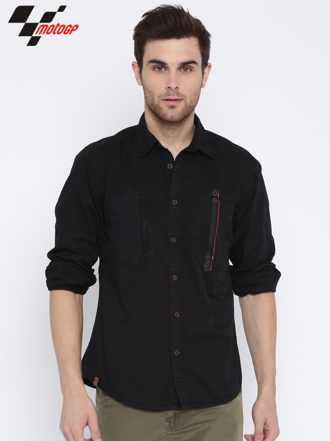 RDSTR Men Black MotoGP Slim Fit Casual Shirt