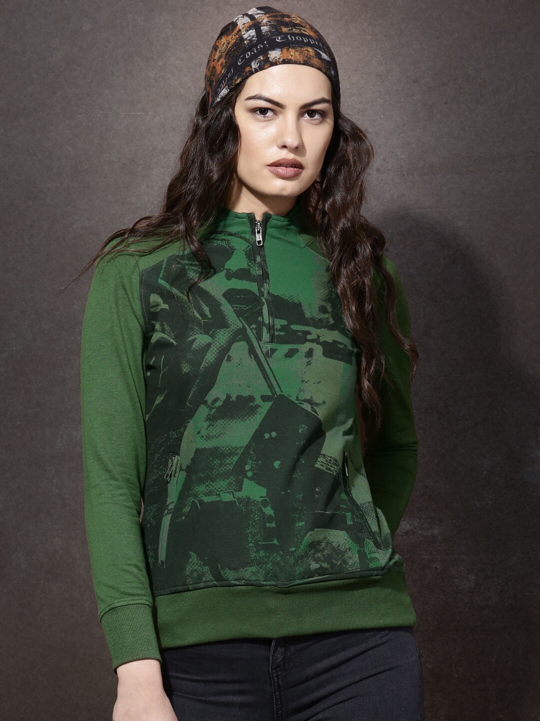 Roadster Green Printed Sweatshirt