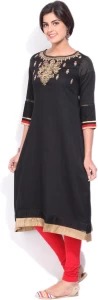 Black Embroidered Rayon Kurta